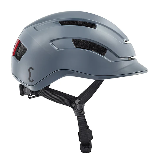 Casque - Vélotaffeur casque Elvish bleu insert LED arrière offre une visibilité maximale pour les autres usagers. Pratique et rapide, fermeture et ouverture instantanément de la boucle d'attache grâce à son système aimanté. vue de côté bleu