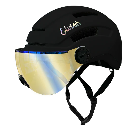 Casque - Vélotaffeur Plus casque Elvish noir visière est conçue pour offrir une expérience optimale. Elle possède un léger reflet bleu qui apporte une touche de style. vue de coté noir