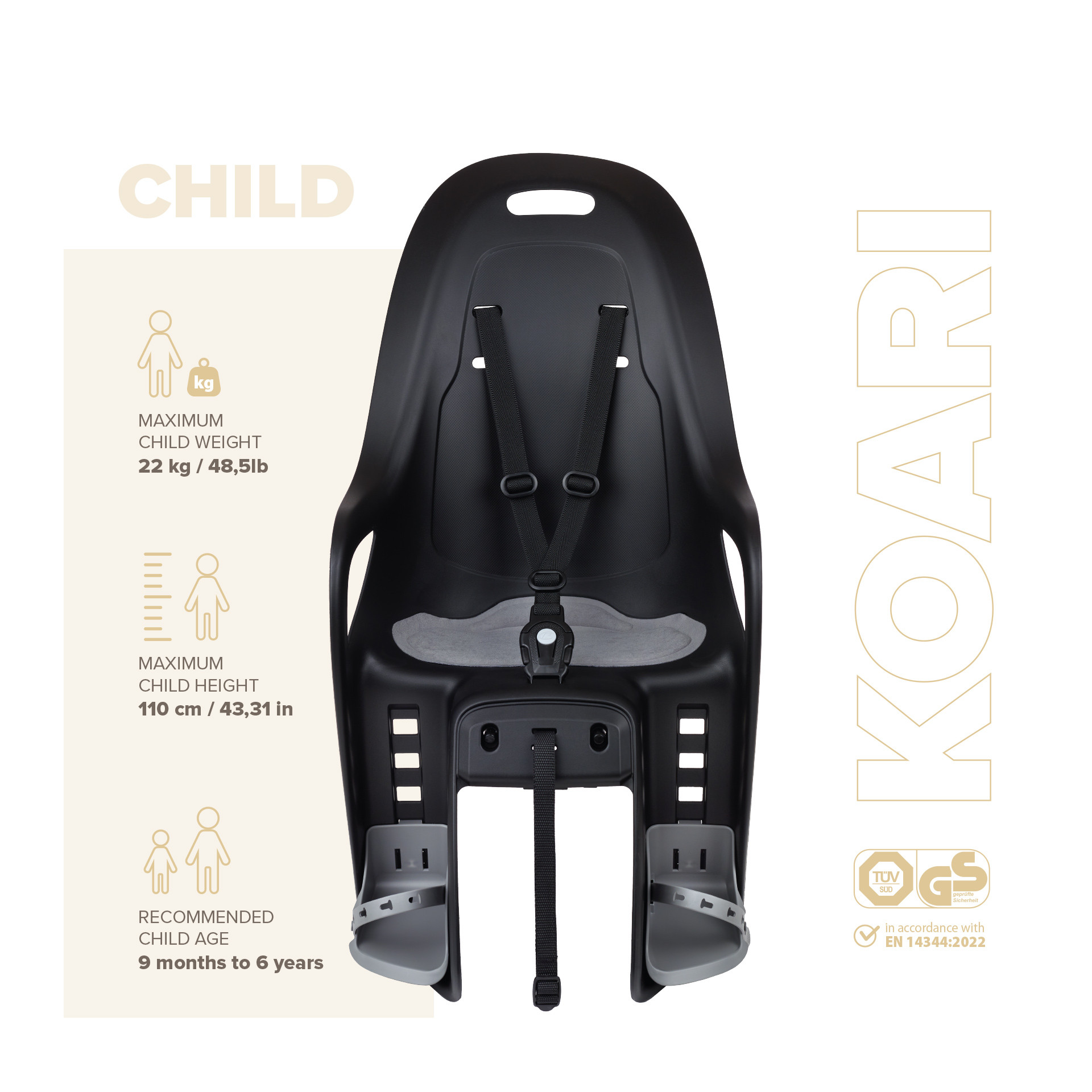 PORTE-BEBE MIK-HD FIX P-BAGAGE Porte bébé pour vélo d'entreprise vue de face Polisport