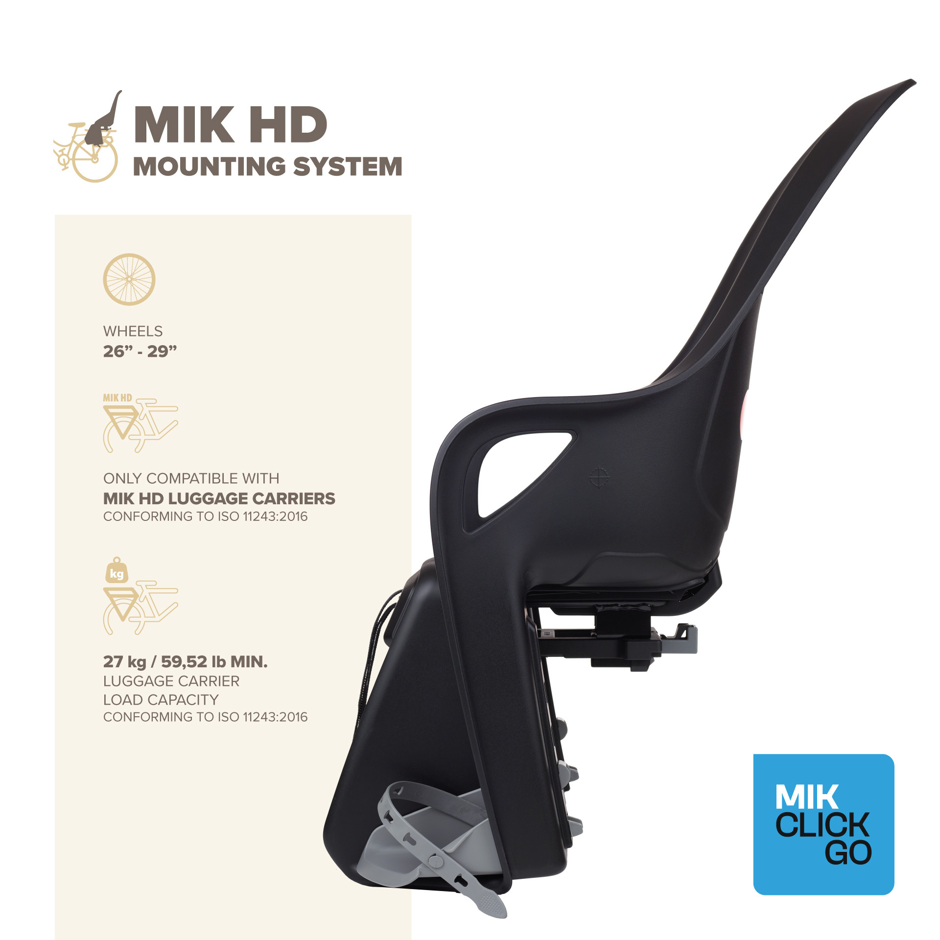 PORTE-BEBE MIK-HD FIX P-BAGAGE Porte bébé pour vélo d'entreprise vue de côté gauche Polisport