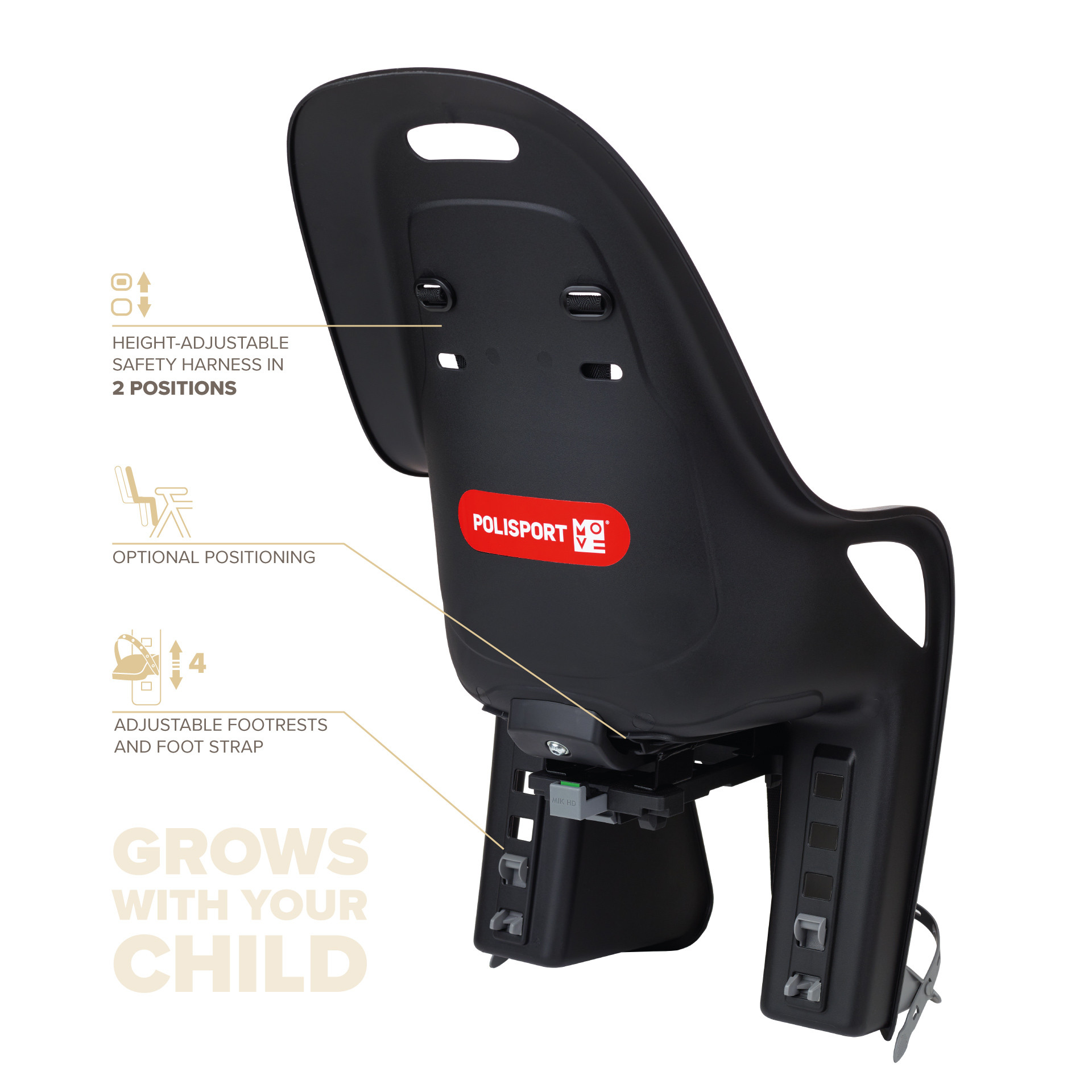 PORTE-BEBE MIK-HD FIX P-BAGAGE Porte bébé pour vélo d'entreprise vue de dos côté Polisport